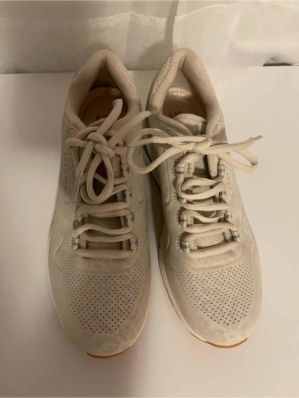 Skechers Light Beige Lace-Up Perforated Sneakers